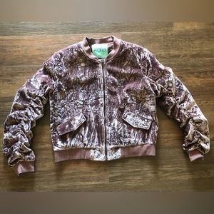 Karlie crushed velvet like bomber jacket.